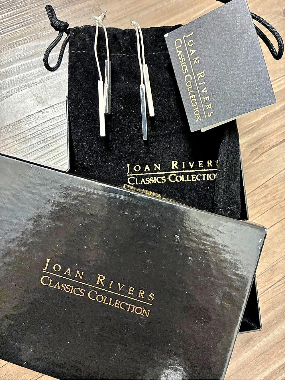 New Joan Rivers Classics Collection Silver Tone Hanging Bar Dangle Earrings Silv